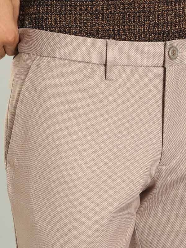 Indian Terrain Men's Comfort Fit All Over Print Khaki Trousers